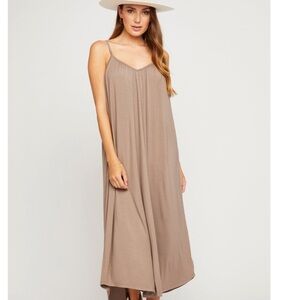 Frumos • Jumpsuit Taupe Spaghetti Straps High-Low Hem Size L